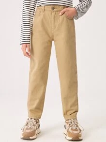 Boys Slant Pocket Straight Leg Jeans - Khaki - View 5