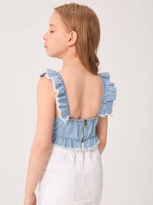 Chicas Top mezclilla crop ribete con fruncido - Lavado ligero - Ver 2