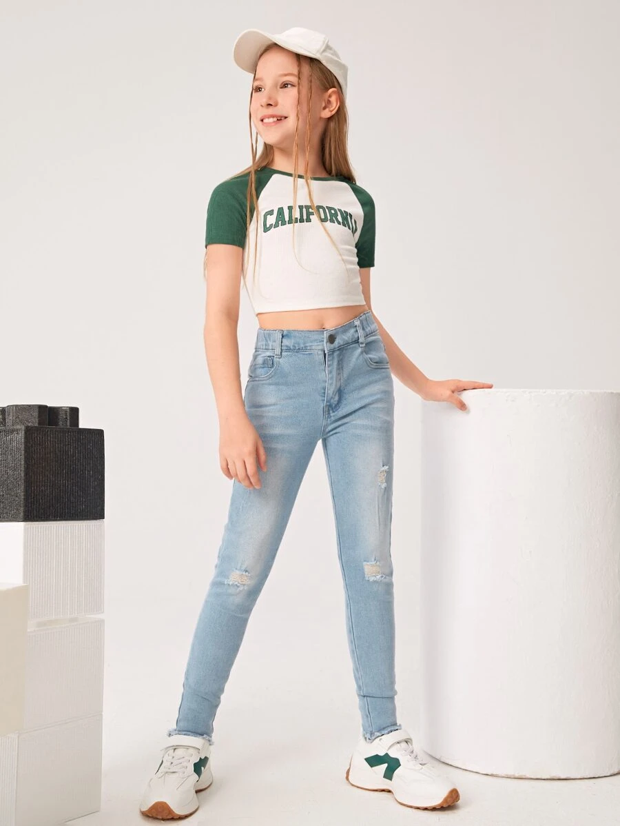 Jeans rasgados de 1 pieza para niña preadolescente - Lavado ligero - Ver 1