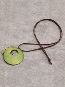 花細節水滴和圓形吊飾項鍊 - 綠色 - 查看 2