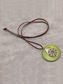 花細節水滴和圓形吊飾項鍊 - 綠色 - 查看 3