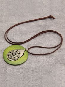 花細節水滴和圓形吊飾項鍊 - 綠色 - 查看 4