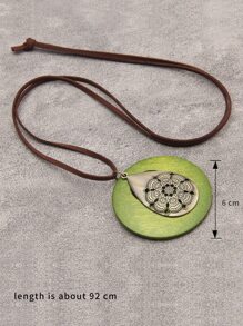 花細節水滴和圓形吊飾項鍊 - 綠色 - 查看 5