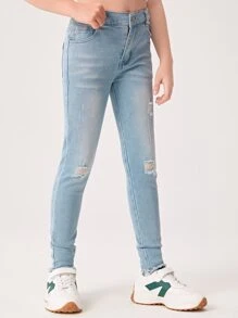 Jeans rasgados de 1 pieza para niña preadolescente - Lavado ligero - Ver 5