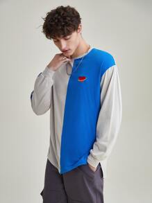 Saint Men Colourblock Heart Embroidery Tee - Multicolor - View 5