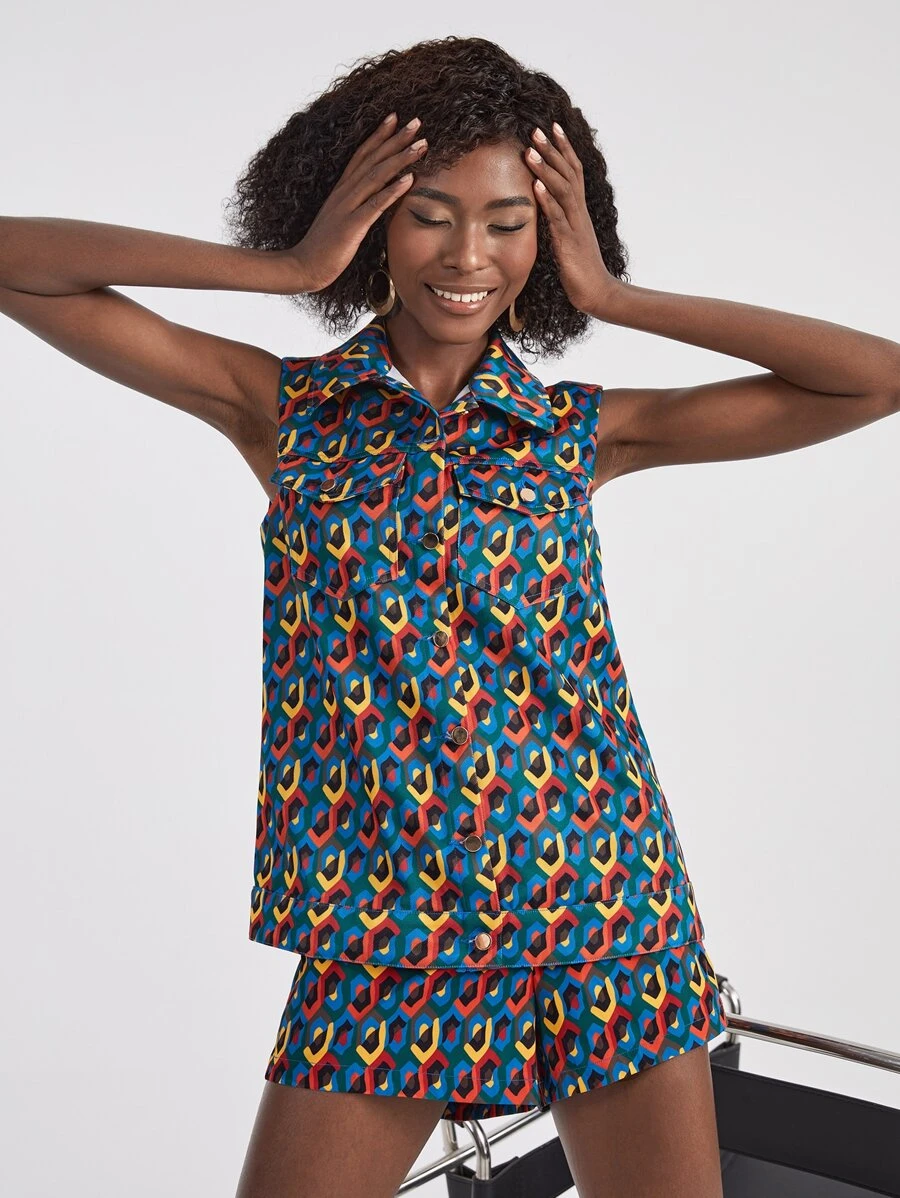 VERO DIAZ 滿版印花翻蓋口袋夾克 - 彩色 - 查看 1