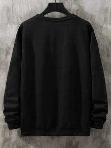 Manfinity 男士花卉圖案和日文字元圖案運動衫 - 黑色 - 查看 2