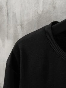 Manfinity 男士花卉圖案和日文字元圖案運動衫 - 黑色 - 查看 6