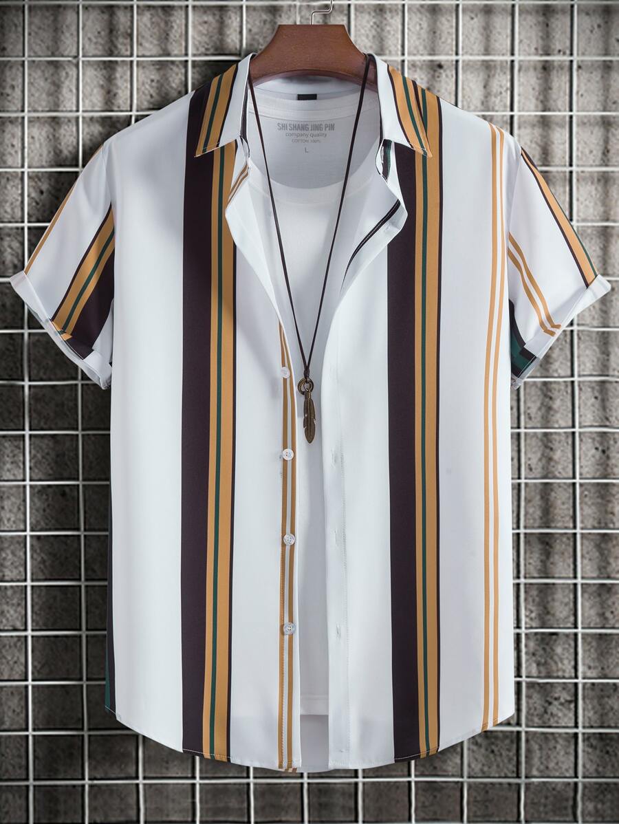 Manfinity Men 1pc Striped Print Shirt - Multicolor - View 1