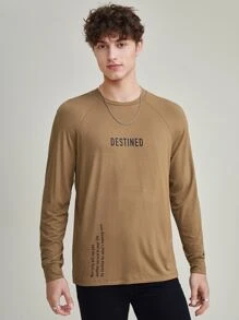 Saint Men Slogan Graphic Raglan Sleeve Tee - Brown - View 1