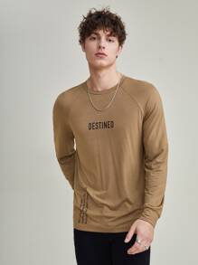 Saint Men Slogan Graphic Raglan Sleeve Tee - Brown - View 3