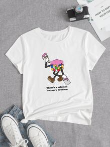 Matt Tam Camiseta con estampado de slogan y dibujos animados - Blanco - Ver 1
