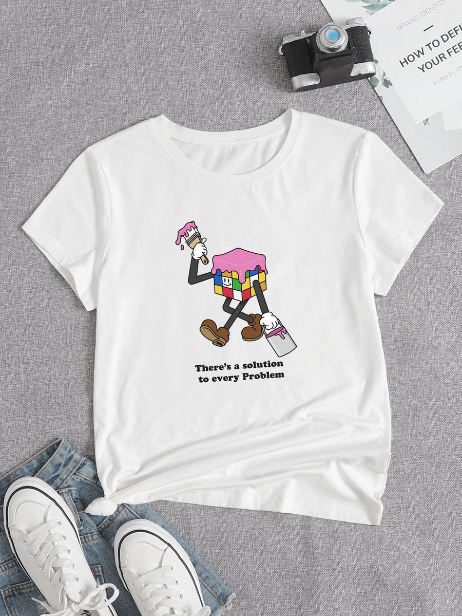 Matt Tam Camiseta con estampado de slogan y dibujos animados - Blanco - Ver 1