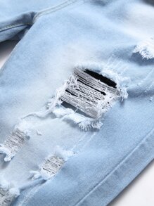 Men Ripped Frayed Bleach Wash Jeans - Light Wash - View 3