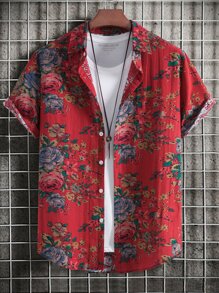 Manfinity Men Floral Print Shirt Without Tee - Red - View 1