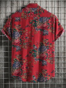 Manfinity Men Floral Print Shirt Without Tee - Red - View 2