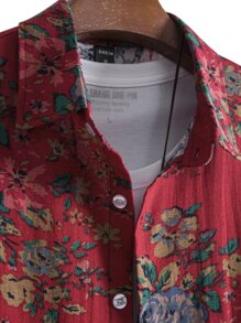 Manfinity Men Floral Print Shirt Without Tee - Red - View 7