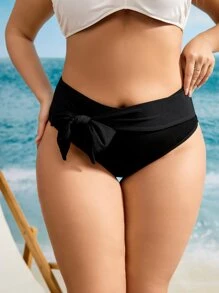 SHEIN Swim Curve Plus Size Tie Front Bikini Bottom Summer - Black - View 1
