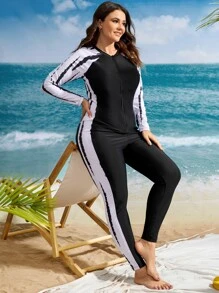 Swim Mulvari Plus Tie Dye Zipper Front One Piece Swimsuit - Black - View 1