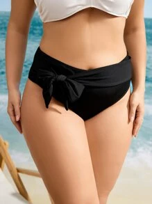 SHEIN Swim Curve Plus Size Tie Front Bikini Bottom Summer - Black - View 4