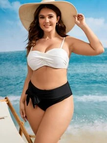 SHEIN Swim Curve Plus Size Tie Front Bikini Bottom Summer - Black - View 5