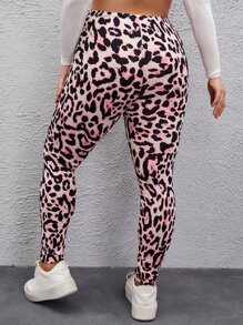 SHEIN LUNE 大碼豹紋印花緊身打底褲 - 彩色 - 查看 2