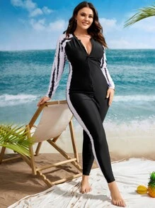 Swim Mulvari Plus Tie Dye Zipper Front One Piece Swimsuit - Black - View 6