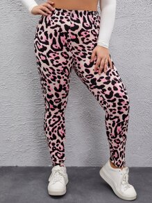 SHEIN LUNE 大碼豹紋印花緊身打底褲 - 彩色 - 查看 3