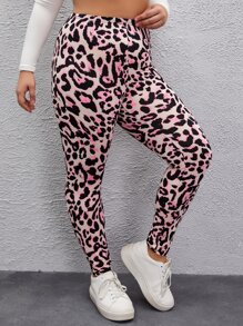 SHEIN LUNE 大碼豹紋印花緊身打底褲 - 彩色 - 查看 4