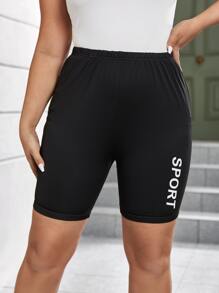 Flirla Plus Letter Graphic Cycling Shorts - Black - View 3