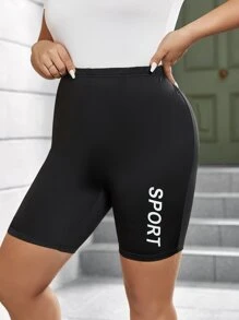 Flirla Plus Letter Graphic Cycling Shorts - Black - View 4