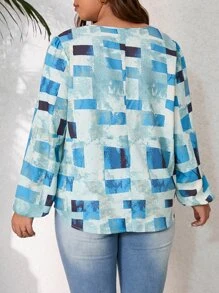 Calvaya Blusa con estampado geométrico de manga farol - Multicolor - Ver 2