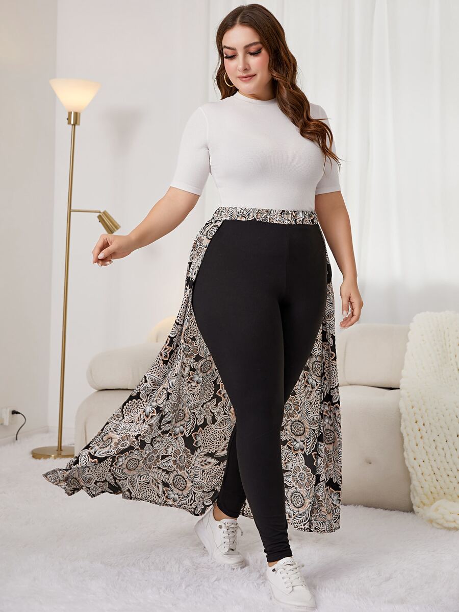 Mulvari Plus Floral Print Draped Skinny Trousers - Multicolor - View 1