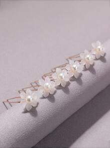 6 件新娘发饰，简约仿珍珠和小花朵设计发夹，适合盘发 - 白色 - 查看 4