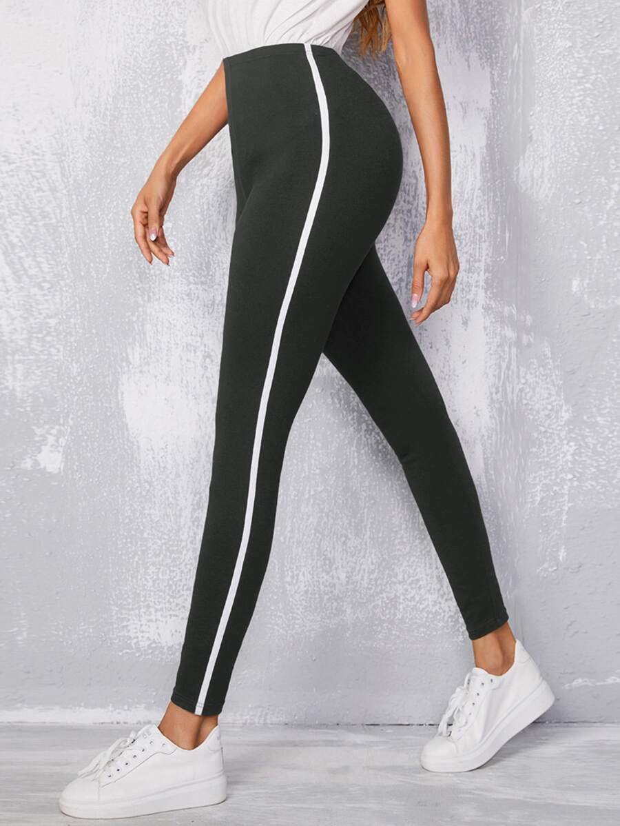 SHEIN EZwear 拼接條紋圖案緊身打底褲