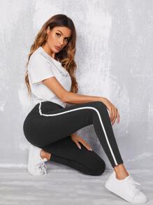 SHEIN EZwear 拼接條紋圖案緊身打底褲