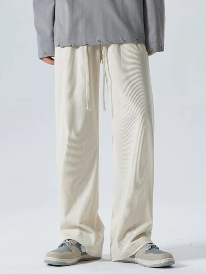 Men Grommet Lace Up Front Wide Leg Sweatpants