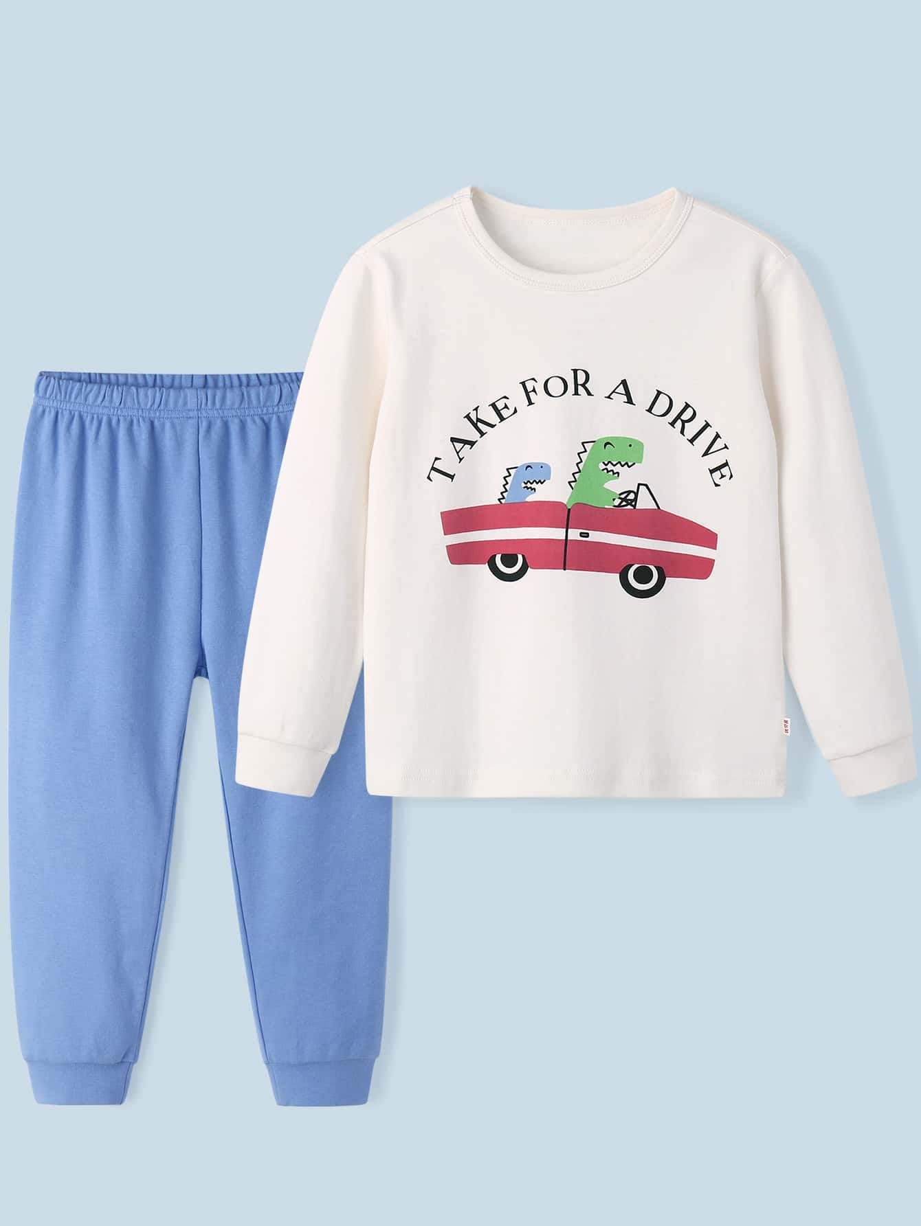 Chicos Conjunto de pijama con estampado de dibujos animados y slogan - Azul y blanco - Ver 1