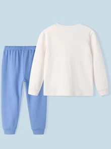 Chicos Conjunto de pijama con estampado de dibujos animados y slogan - Azul y blanco - Ver 2