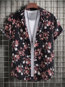 Manfinity Men 1pc Floral Print Shirt - Black - View 1
