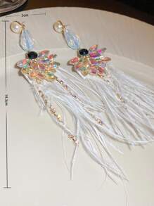 人造珍珠裝飾水鑽和羽毛圖案耳墜 - 彩色 - 查看 3