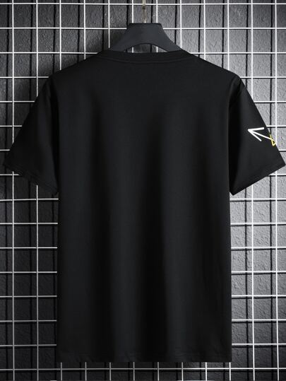 Manfinity Roughcore T-shirts pour hommes ras du cou ajustés avec manches courtes et impression de graffitis, t-shirt drôle d'été décontracté en polyester