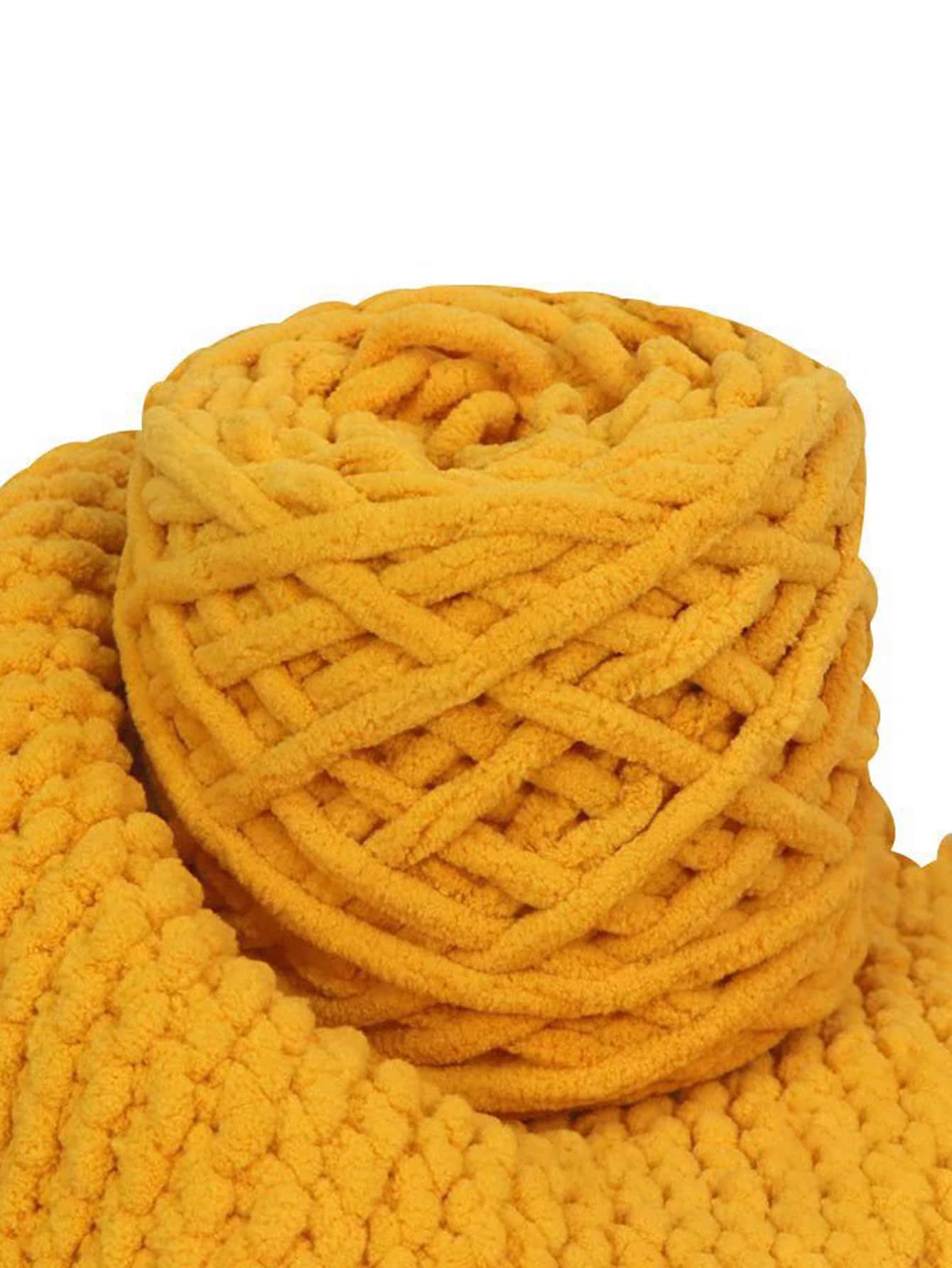 1卷柔軟厚實鉤針編織紗線，手工DIY編織用品 - 芥末黃 - 查看 1