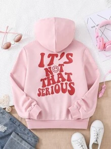 Tween Girl Slogan & Cartoon Face Print Sweatshirt - Pink - View 1