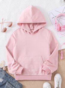 Tween Girl Slogan & Cartoon Face Print Sweatshirt - Pink - View 2