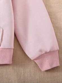 Tween Girl Slogan & Cartoon Face Print Sweatshirt - Pink - View 4