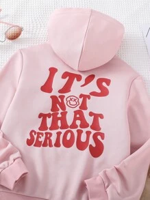 Tween Girl Slogan & Cartoon Face Print Sweatshirt - Pink - View 5
