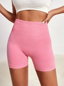 Yoga Basic 無縫高腰運動短褲 - 淺粉色 - 查看 2