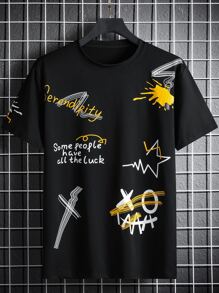 Manfinity EMRG Men Slogan & Cartoon Graphic Tee - Black - View 1