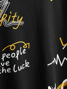 Manfinity EMRG Men Slogan & Cartoon Graphic Tee - Black - View 4